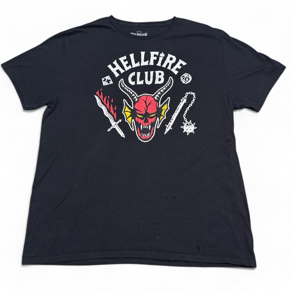 Stranger Things Hellfire Club‎ Tee Shirt Adult Size XL Black Big Logo Crew Neck